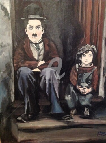 Painting titled "Charlie Chaplin" by Hélène Jr, Original Artwork, Oil
