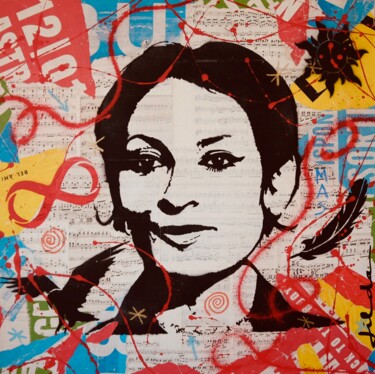 Schilderij getiteld "BARBARA" door Jilda, Origineel Kunstwerk, Stencil Gemonteerd op Frame voor houten brancard