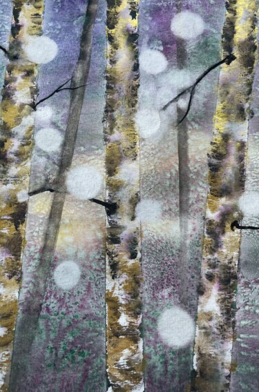 Картина под названием "Golden Birch" - Jill Correale Jill Simpson, Подлинное произведение искусства, Акварель