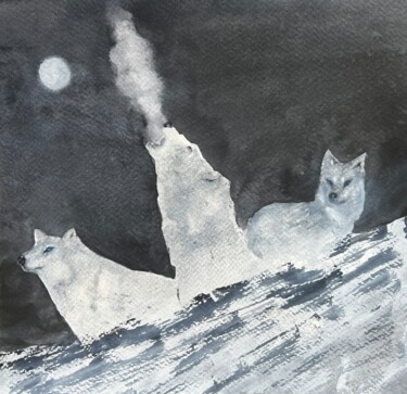 Painting titled "Howling" by Jill Correale Jill Simpson, Original Artwork, Watercolor
