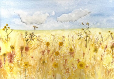 Painting titled "Daisy Field" by Jill Correale Jill Simpson, Original Artwork, Watercolor