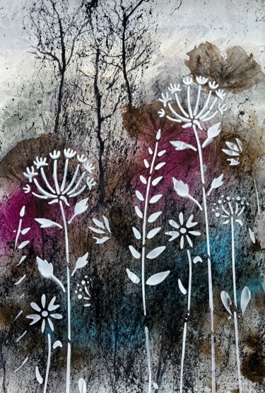 Картина под названием "Black Trees" - Jill Correale Jill Simpson, Подлинное произведение искусства, Акварель