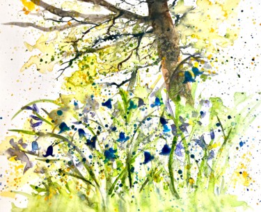 Картина под названием "Bluebell Day" - Jill Correale Jill Simpson, Подлинное произведение искусства, Акварель