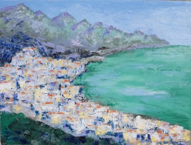 Painting titled "Nerja from the West" by Jill Carrott, Original Artwork, Oil