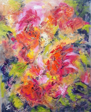 Painting titled "Pink Roses" by Jill Carrott, Original Artwork, Acrylic