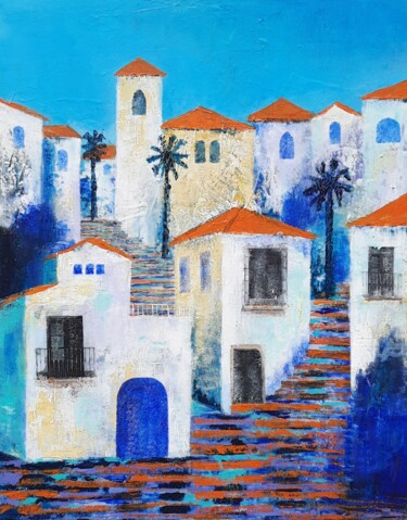 Peinture intitulée "La Puerta Azul" par Jill Carrott, Œuvre d'art originale, Acrylique