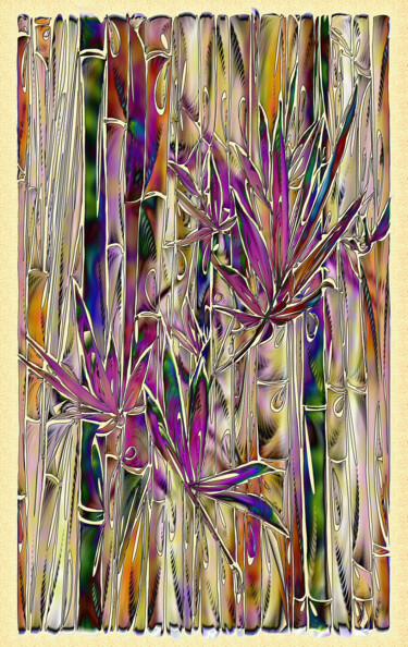 Digitale Kunst getiteld "Vibrant Set Bamboo 1" door Jill Annette Johnson, Origineel Kunstwerk, Digitaal Schilderwerk