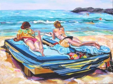 Painting titled "Sunbathers" by Jill Nassau, Original Artwork, Oil