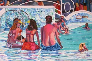 Painting titled "Poolside" by Jill Nassau, Original Artwork, Oil