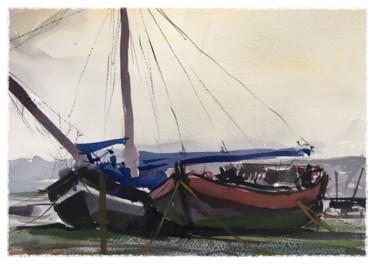 Painting titled "f-morgan-barges-res…" by Jim Morgan, Original Artwork, Watercolor