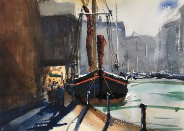 Malerei mit dem Titel "Thames Barge at Ips…" von Jim Morgan, Original-Kunstwerk, Aquarell