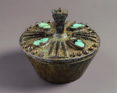 Sculptuur getiteld "Bronze Bowl, Turquo…" door Jim Harman, Origineel Kunstwerk, Metalen