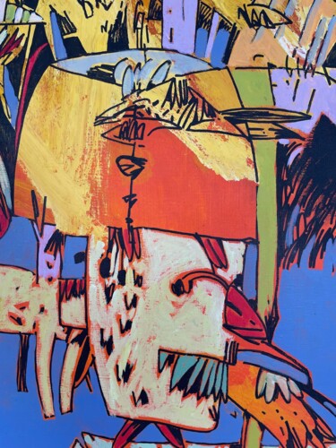 Malerei mit dem Titel "Le Chien Jaune" von Jim Nagoya, Original-Kunstwerk, Acryl