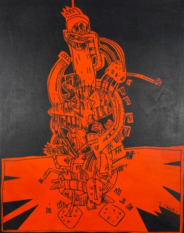 Schilderij getiteld "Orange Goblin" door Jim Nagoya, Origineel Kunstwerk, Acryl