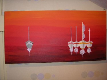 Painting titled "les bateaux rouges…" by Jean Marc Cornille, Original Artwork, Oil