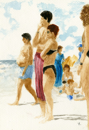 Peinture intitulée "beach-1" par Jim Fischer, Œuvre d'art originale, Aquarelle