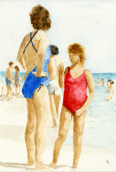 Painting titled "beach-3" by Jim Fischer, Original Artwork, Watercolor