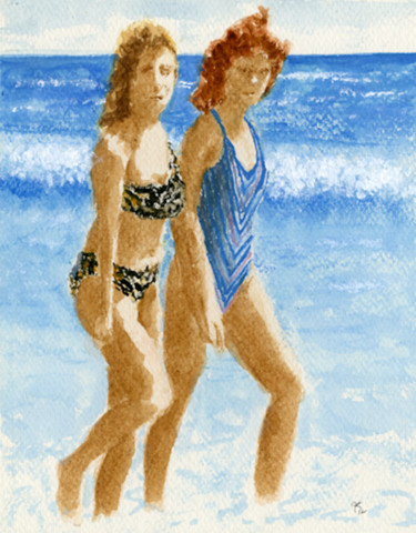 Pittura intitolato "beach-5" da Jim Fischer, Opera d'arte originale, Acquarello