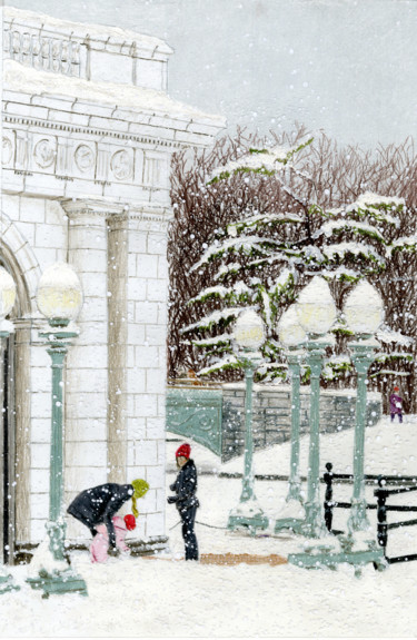 Ζωγραφική με τίτλο "Boathouse Winter, P…" από Jim Fischer, Αυθεντικά έργα τέχνης, Κοντέ