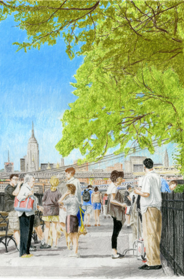 Malerei mit dem Titel "Brooklyn Heights Pr…" von Jim Fischer, Original-Kunstwerk, Conté-Buntstifte