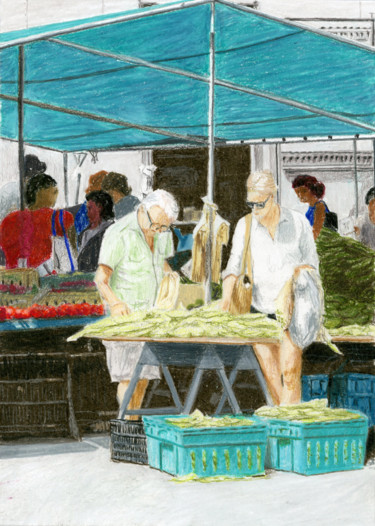 Картина под названием "Cadman Plaza Farmer…" - Jim Fischer, Подлинное произведение искусства, Цветные карандаши