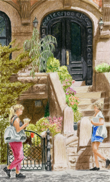 Painting titled "Stairway Garden, Pa…" by Jim Fischer, Original Artwork, Conté