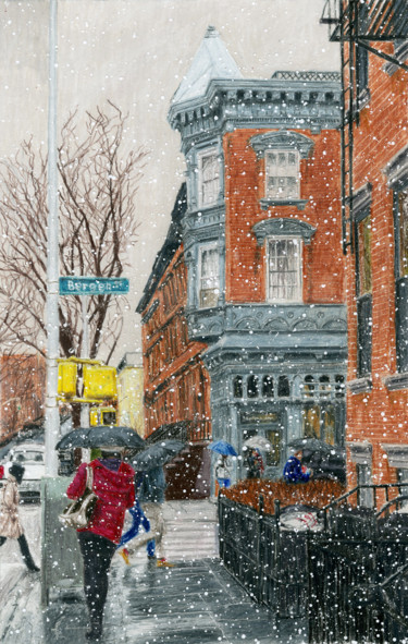 Pittura intitolato "Brooklyn Inn, Boure…" da Jim Fischer, Opera d'arte originale, Matite colorate