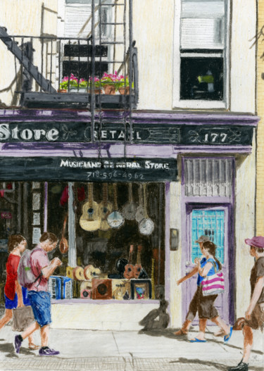 Peinture intitulée "Smith Street Music…" par Jim Fischer, Œuvre d'art originale, Conté