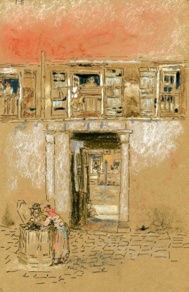 Malerei mit dem Titel "Courtyard-and-Canal" von Jim Fischer, Original-Kunstwerk, Pastell