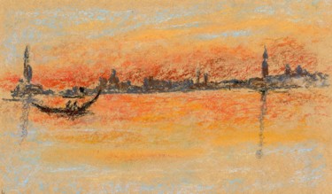 Painting titled "sunset-on-harbour.j…" by Jim Fischer, Original Artwork, Pastel