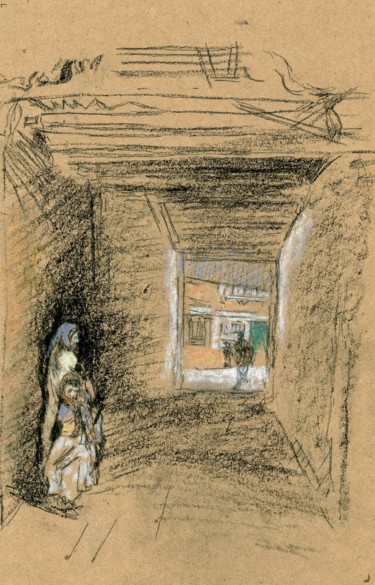 Peinture intitulée "The Beggars" par Jim Fischer, Œuvre d'art originale, Pastel