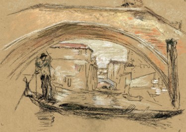 Pintura intitulada "The Old Bridge - Wi…" por Jim Fischer, Obras de arte originais, Pastel