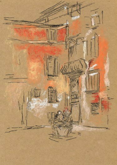 Peinture intitulée "Venetian Courtyard I" par Jim Fischer, Œuvre d'art originale, Pastel