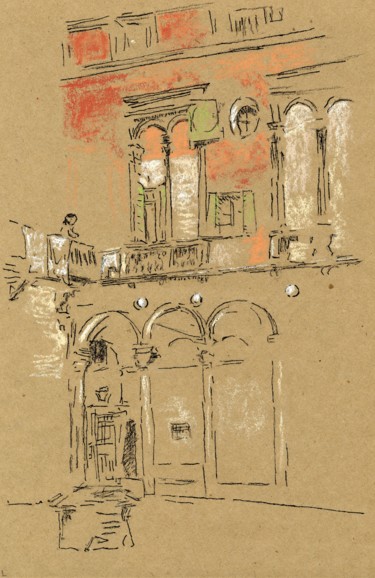 Peinture intitulée "Venetian Courtyard…" par Jim Fischer, Œuvre d'art originale, Pastel