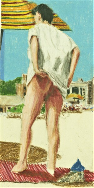 Ζωγραφική με τίτλο "Jones Beach 14" από Jim Fischer, Αυθεντικά έργα τέχνης, Κοντέ