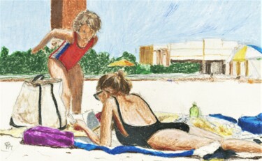 Peinture intitulée "Jones Beach 16" par Jim Fischer, Œuvre d'art originale, Conté