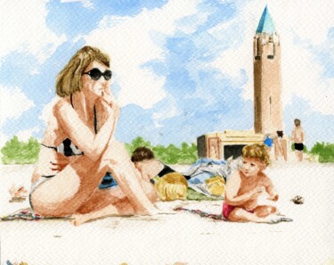 Painting titled "Jones Beach 25" by Jim Fischer, Original Artwork, Watercolor