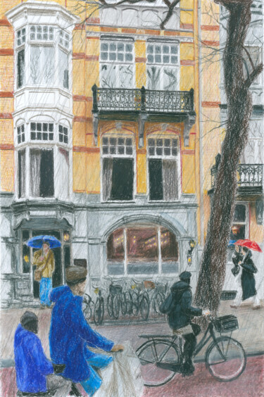Pittura intitolato "Jan Luyken Hotel" da Jim Fischer, Opera d'arte originale, Matite colorate