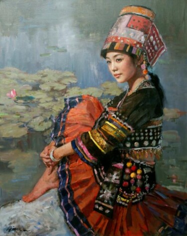 Pittura intitolato "Flower of the Miao…" da Jin Ming Li, Opera d'arte originale, Olio