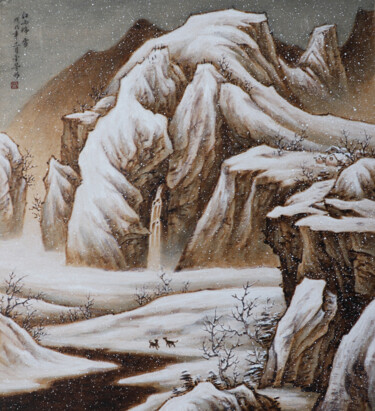 Schilderij getiteld "江山瑞雪" door Jinfang Lu, Origineel Kunstwerk, pigmenten