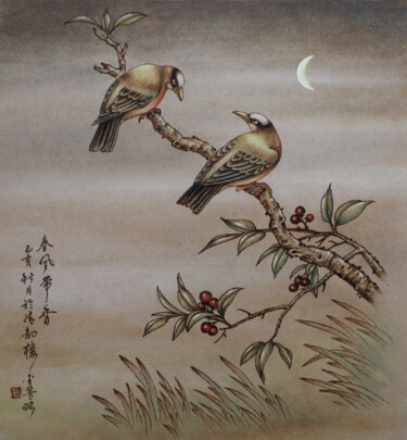 Pittura intitolato "春风带香" da Jinfang Lu, Opera d'arte originale, pigmenti