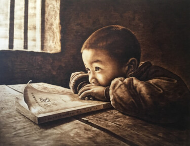 绘画 标题为“求知” 由Jinfang Lu, 原创艺术品, 木炭