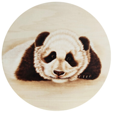 Pintura titulada "熊猫-圆圆" por Jinfang Lu, Obra de arte original, Carbón