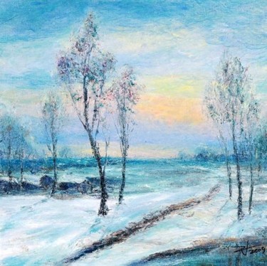 Painting titled "A sunny day in Wint…" by Jinzuo, Original Artwork, Oil