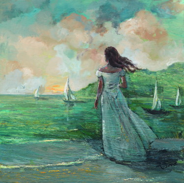 Painting titled "Sailing away" by Jinzuo, Original Artwork, Oil
