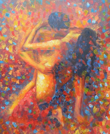 Painting titled "THE LOVERS" by Jiří Petr, Original Artwork, Oil
