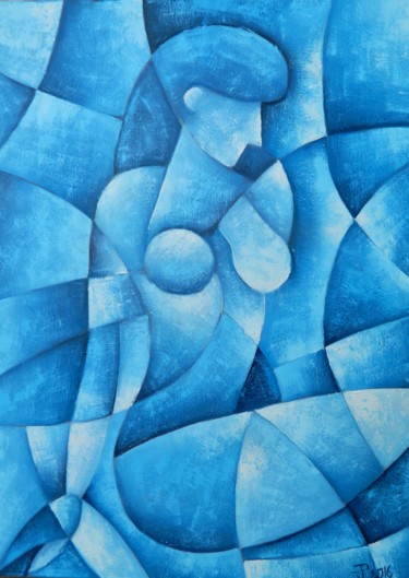 Painting titled "NAKED BLUE" by Jiří Petr, Original Artwork, Oil