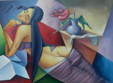 Peinture intitulée "LAZY WOMAN" par Jiří Petr, Œuvre d'art originale, Huile