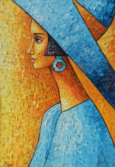 Painting titled "BLUE LADY" by Jiří Petr, Original Artwork, Oil
