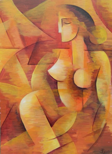 "NUDE CUBISM II" başlıklı Tablo Jiří Petr tarafından, Orijinal sanat, Petrol